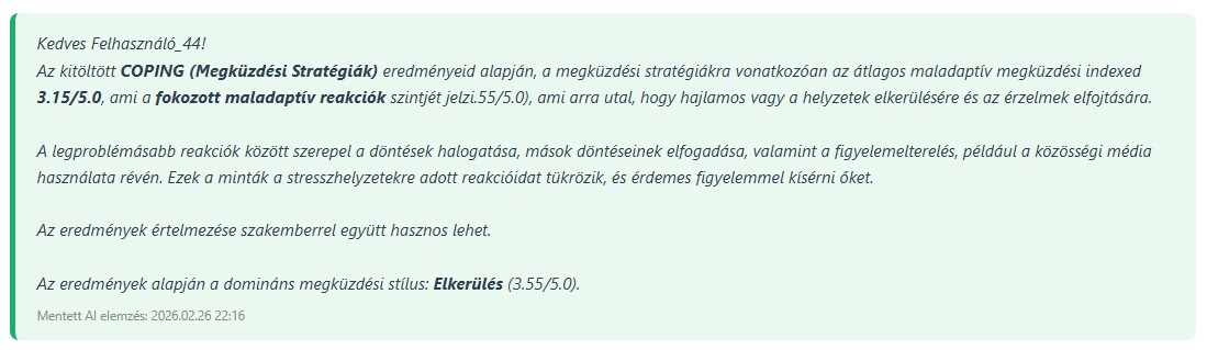 AI szöveges kiértékelés - Megküzdés