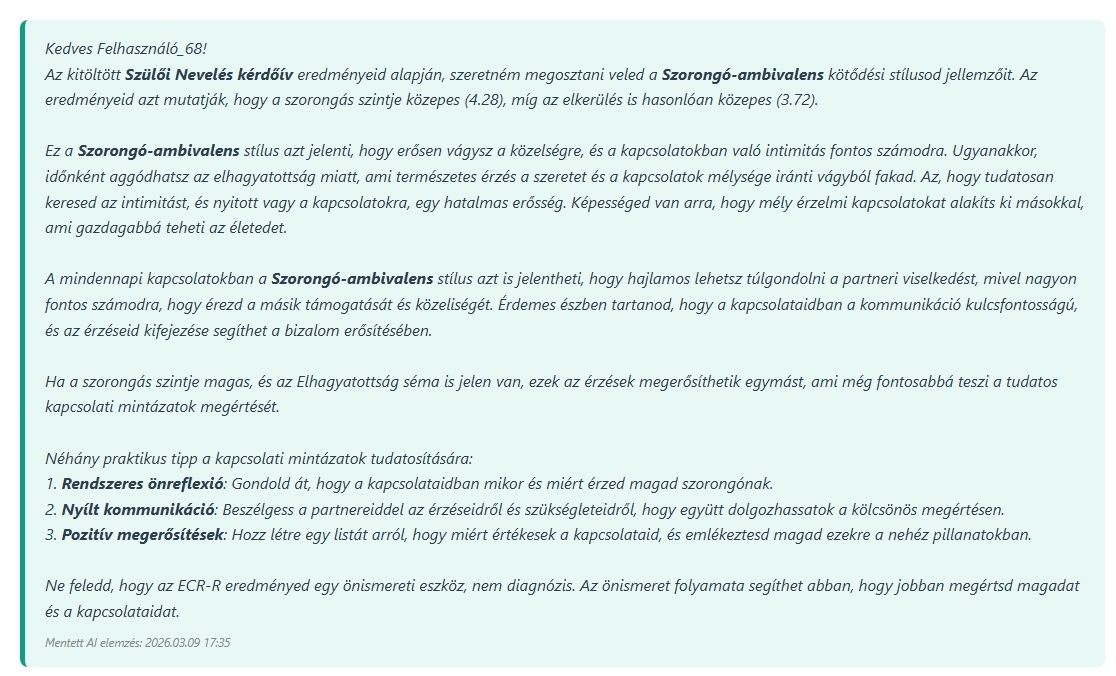AI szöveges kiértékelés - Kötődés részletek
