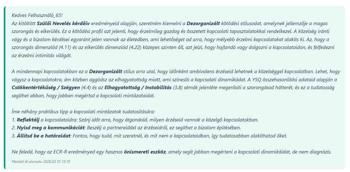 AI szöveges kiértékelés - Kötődési tanácsok
