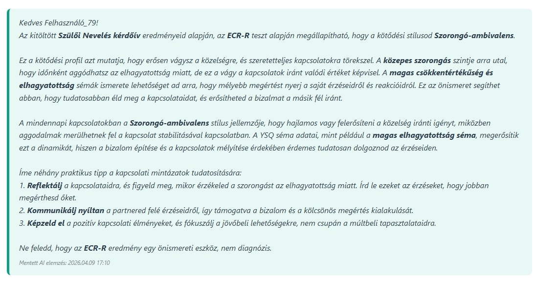 AI szöveges kiértékelés - Kötődés